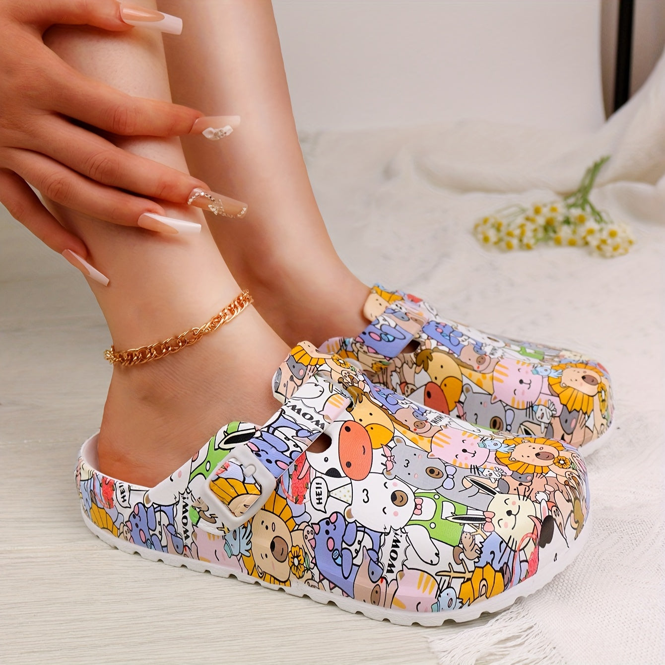 Women's Vibrant Summer EVA Clogs with Cartoon Design - Lightweight, Comfortable Slip-On Platform Shoes for Garden & Beach Wear, Perfect for All Seasons